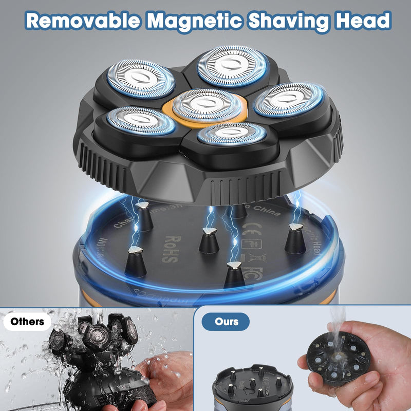 [Australia] - 6D Electric Head Shaver for Men, Magnetic Wet & Dry Razor Electric Razor Hair Trimmer, IPX6 Waterproof, LED Display, Rechargeable Cordless Grooming Kit Grayish Blue 