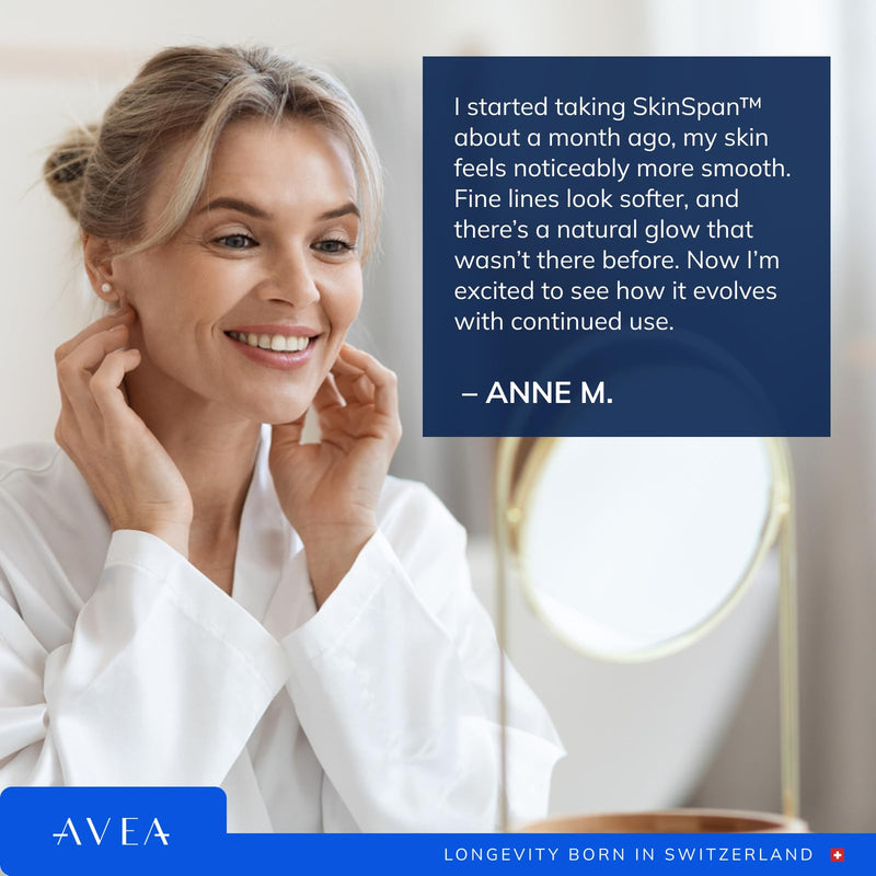 AVEA SkinSpan™ - Skin Health Supplement with PhytoCellTec™ Md Nu, Hyaluronic Acid, Ceramosides™ & Niacin - Promotes a Healthy Skin & Reduces Appearance Of Fine Lines & Wrinkles - With 100% Vegan Ingre