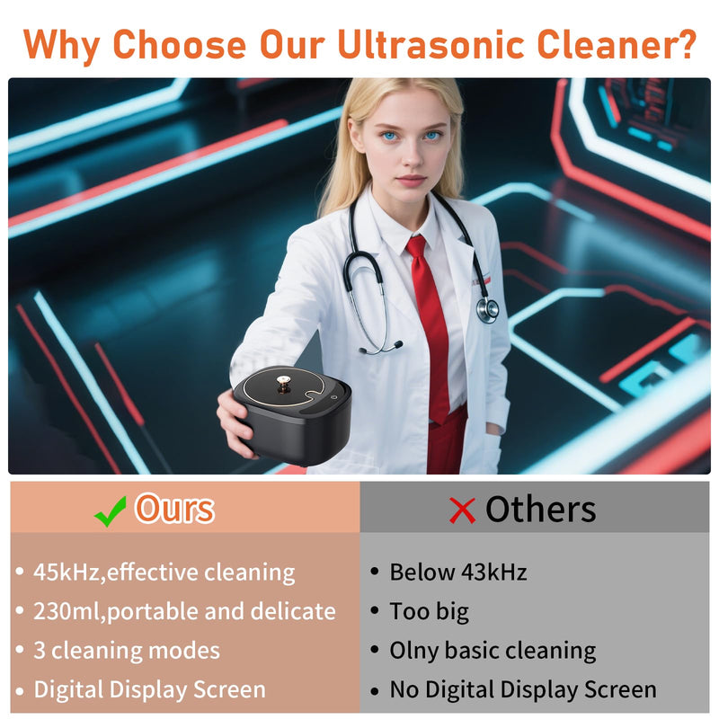 [Australia] - Ultrasonic Retainer Cleaner Machine, Dental Cleaning Pod, 45kHz Retainer Cleaning with 230ML Capacity for Dentures, Aligner, Mouth Guards, Braces, Jewelry, Nightguard & All Dental Appliances 