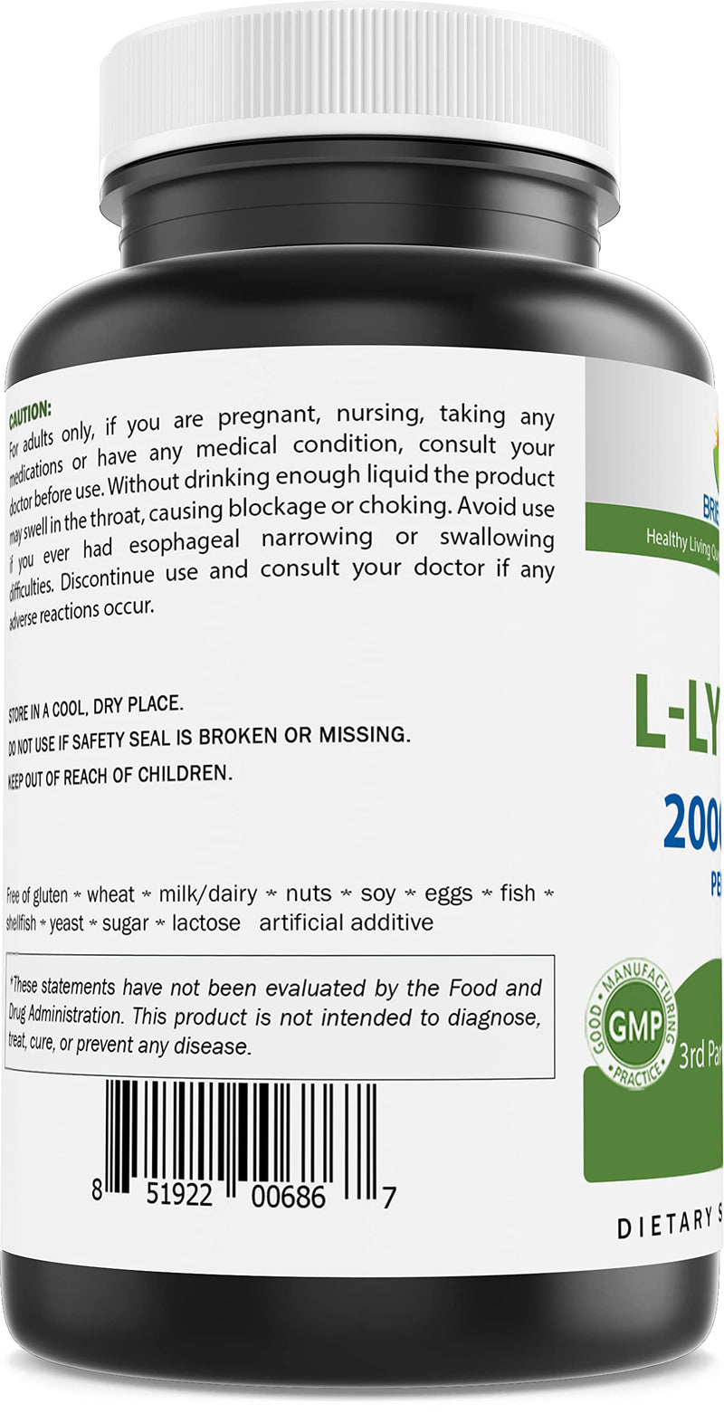 [Australia] - Brieofood L-Lysine 2000mg per Serving - 180 Vegetarian Tablets - Lysine for Cats & Immune Health 