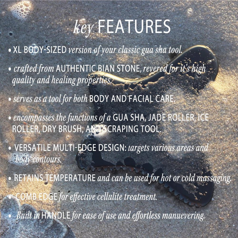 [Australia] - Full Body Gua Sha Tool and Facial Massage Tools, Bian Stone Handle Guasha Scraping for Back, Neck, Face, Legs, and Stomach Massager for Lymphatic Drainage & Cellulite (Black, Large) Black 