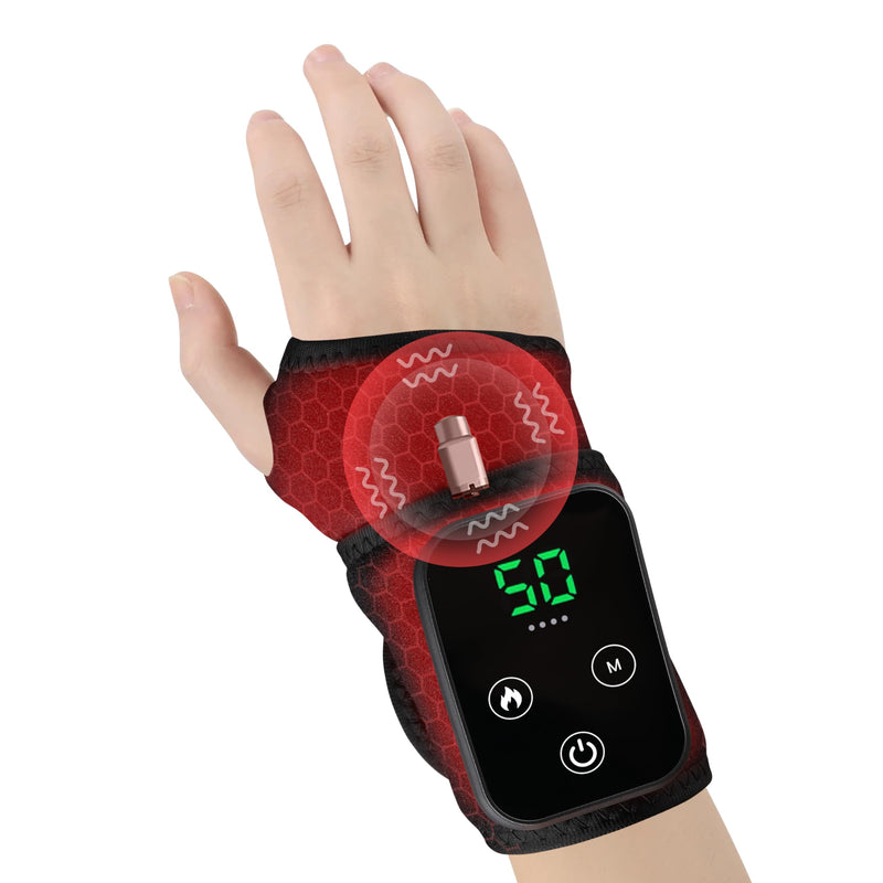 Cordless Wrist Heating Pad for Pain Relief - 5 Heat Levels & Vibration, 3000mAh Rechargeable Battery, 30min Auto-Off, Adjustable Velcro Wrap for Arthritis, Carpal Tunnel, Tendonitis - Left/Right Hand
