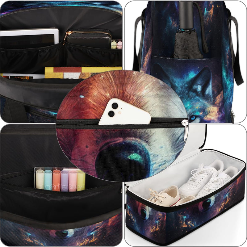 Wolf Large Travel Duffel Bag for Women Men Gym Bag With Shoe Compartment | Animal Galaxy Weekender Overnight Bags Foldie Travel Tote Bag Carry On Personal Item Bag for Travel Hospital Gym Sport B color 13