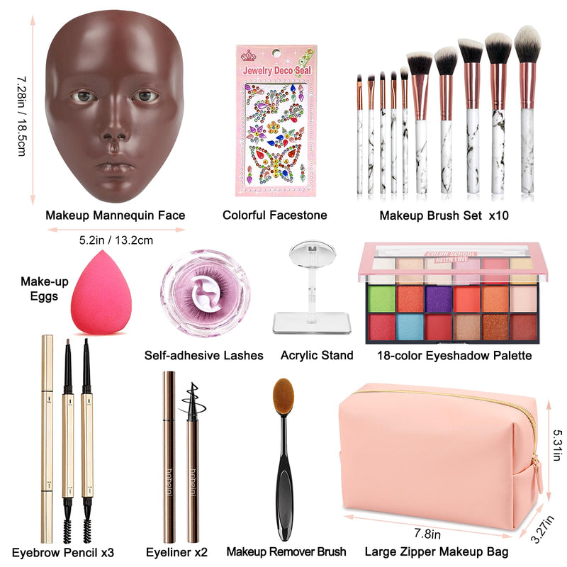 [Australia] - Makeup Mannequin Face - Silicone Head with Makeup Kit, Brushes & Bag for Practicing Skills or Gifts Black 