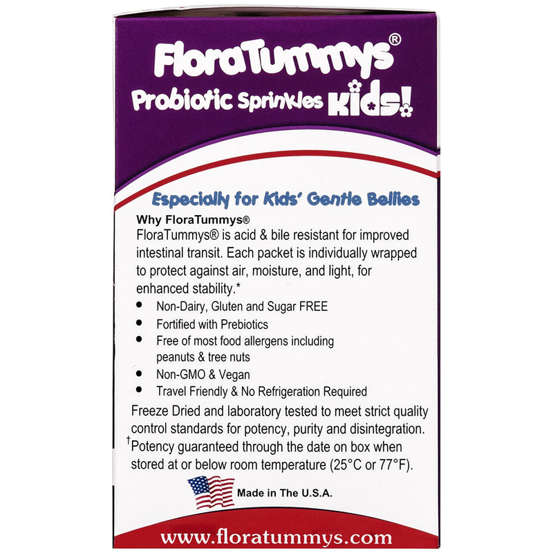 FloraTummys Probiotics for Kids: 30 Taste-Free Powder Packets, Free of Food Allergens, Non-Dairy, Gluten Free, Sugar Free, Non-GMO, Vegan 1