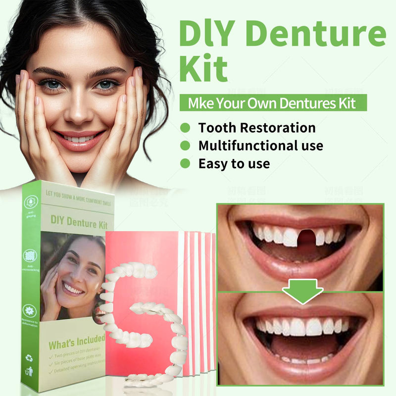 [Australia] - DIY Denture Kit - Top & Bottom Fake Teeth with Comfort Fit for Everyday Use, Natural-Looking Emergency Replacement Solution (Universal Sizing)-KAZ3 