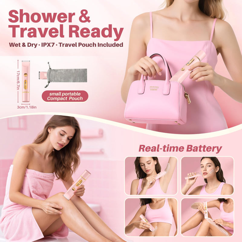 [Australia] - 2025 Upgraded Bikini Trimmer for Women, Dual-Head Shaver with LCD Display, Ceramic-Blade Pubic Hair Trimmer, IPX7 Waterproof Wet & Dry Shower Shaver, Travel-Ready Gift Pouch (Light Pink) Light Pink 