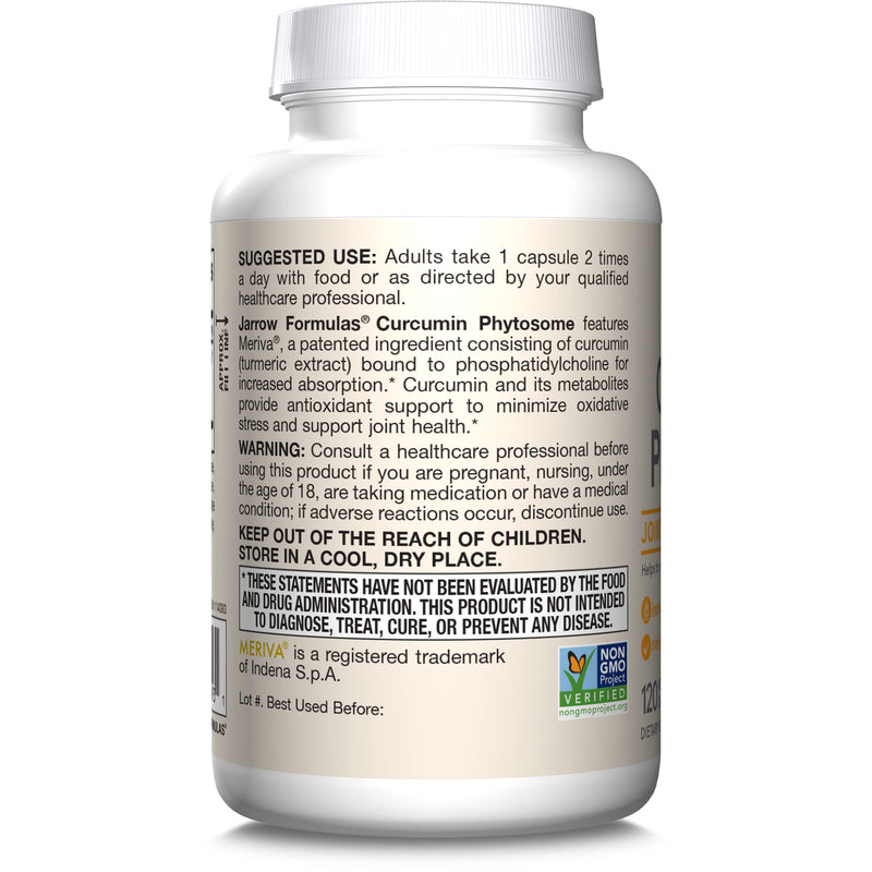 [Australia] - Jarrow Formulas Curcumin Phytosome 500 mg - 120 Veggie Capsules - Formulated with Meriva - Antioxidant Support Supplement - Joint Health & Support - 60 Servings Unflavored 120 Count (Pack of 1) 