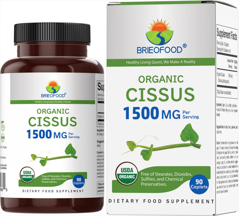 [Australia] - Brieofood Organic Cissus Quadrangularis 1500mg, 45 Servings, Vegetarian, Gluten Free, 90 Vegetarian Tablets 