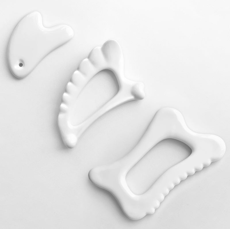[Australia] - Strongholden Ceramic Guasha Tool for Body Massage Set (3 pcs), Lymphatic Drainage Muscle Scraper Tool, Full Body Gua Sha Tool, Gua Sha Body Tool - Make Yourself Healthier with Gua Sha Tools for Body 