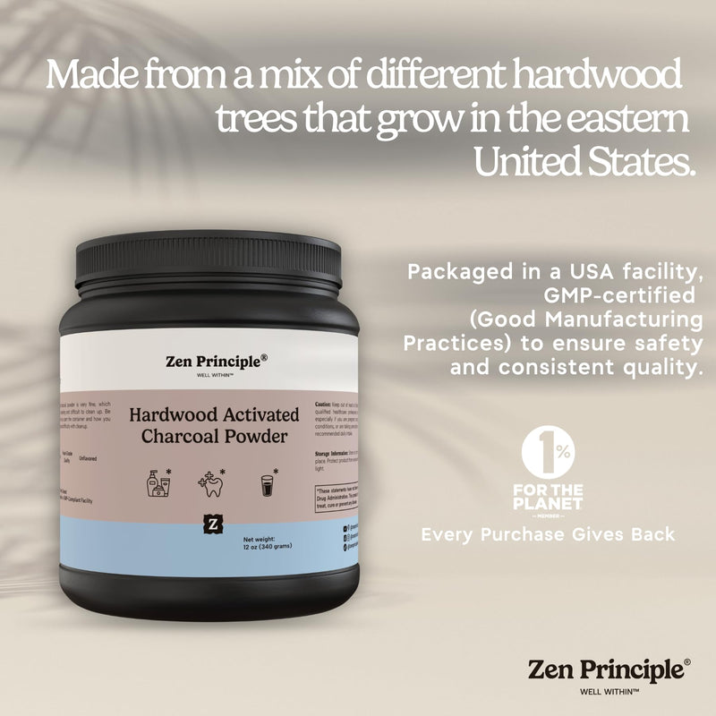 [Australia] - Zen Principle Activated Charcoal Powder only from USA Hardwood Trees. All Natural. Whitens Teeth, Rejuvenates Skin and Hair, Supports Better Digestion. Free Scoop Included. 12 oz. 