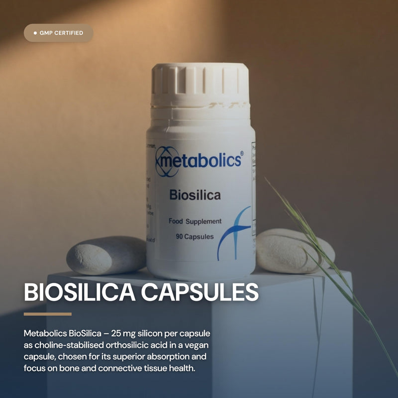 BioSilica 90 Vegan Capsules | High Absorption Silica Supplement for Bone, Hair, Skin & Connective Tissue Health | Choline-Stabilised Orthosilicic Acid | Vegan, Gluten-Free, UK Made