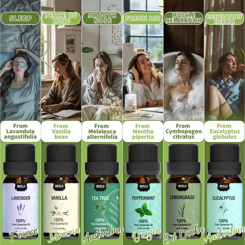 [Australia] - Essential Oils Set Top 6 Aromatherapy-Essential Oils for Diffuser for Home,Air Freshening Diffuser Oils Scents for aromatherapy,Laundry,Candle&Soap Making,Humidifiers 6 X 10ML Pure Bliss 