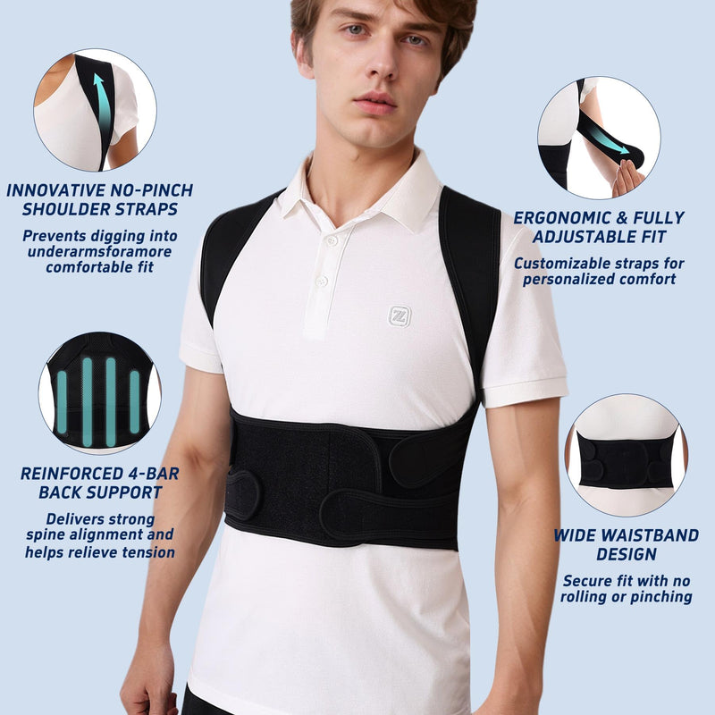 Back Brace Posture Corrector for Women and Men Adjustable Lightweight Support Hump Correction Pain Relief Scoliosis Lumbar Spine Upgraded Upper Comfy Shoulder Straightener Hunchback Black Medium Medium (Waist 24.4"-32.7")