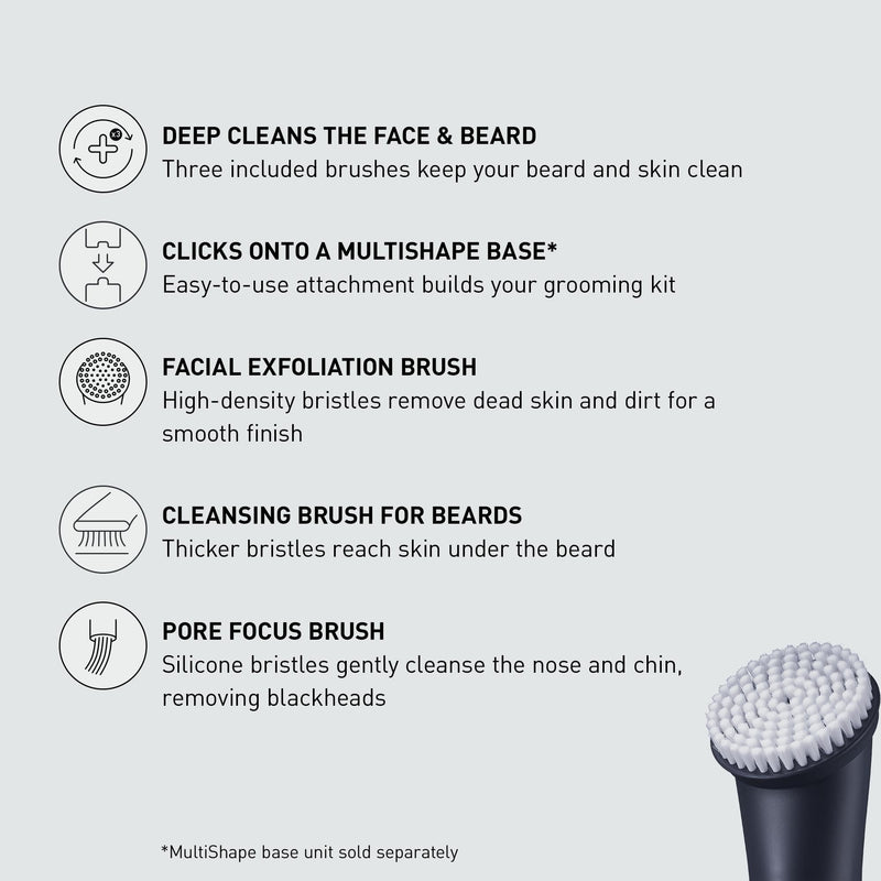 Panasonic MultiShape Facial Brush Head Attachment Kit, Includes 3 Brushes for Facial Exfoliation, Beard Cleansing, and Pore Cleansing, Add to MultiShape Grooming System - ER-CFB1-A Facial Brush Attachments
