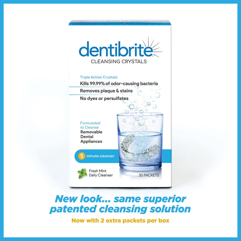 [Australia] - Crystals Cleaner for Removable Dental Appliances - Invisalign Aligners, Retainers, Guards, Dentures, Trays/Aligners - Odor Remover - No Persulfates or Dyes - 30ct - Made in USA 