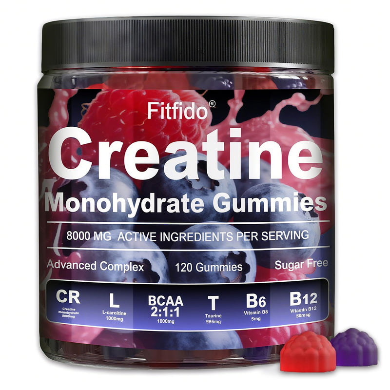 [Australia] - Creatine Monohydrate Gummies Complex 8000mg for Men and Women, Containing L-carnitine & Taurine, Build Muscle, Boost Energy, Faster Recovery, Sugar Free & Vegan, Raspberry & Blackberry, 120 Count 