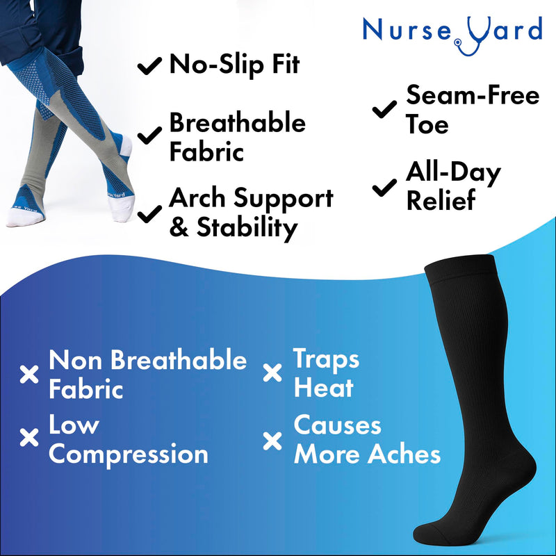 [Australia] - Compression Socks for Nurses - Women & Men - 20-30mmHg Graduated Compression, Zero-Toe Compression, For Medical Staff, Nursing, Athletic Support Such As Running, Cycling, Hiking - 1 Pair Large-X-Large Blue 