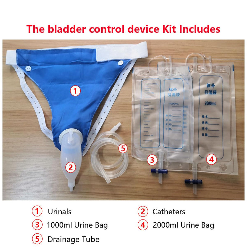 Urine Collection Bag Condom Catheters for Men Reusable Portable Silicone Urinal with 2 Urine Catheter Bags (Men-Blue) Men-blue