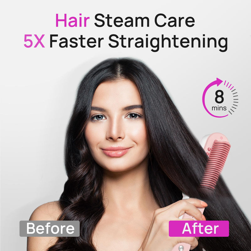 [Australia] - Aniekin 3 in 1 Steam Hair Straightener Brush, 4 Temp Settings & Steam Reduces Damage, Nourishes Hair, and Expedites Straightening, Dual Voltage, Professional Styling Tools 