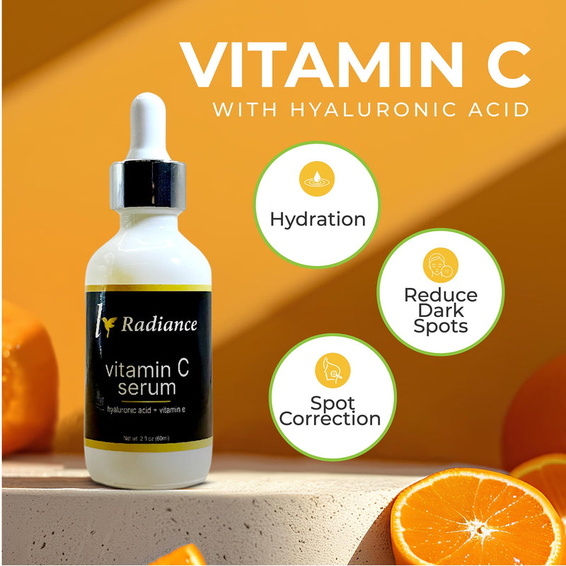 Vitamin C Serum with Hyaluronic Acid and Vitamin E, Anti-Aging Face Serum for Dark Spots, 2 fl oz.