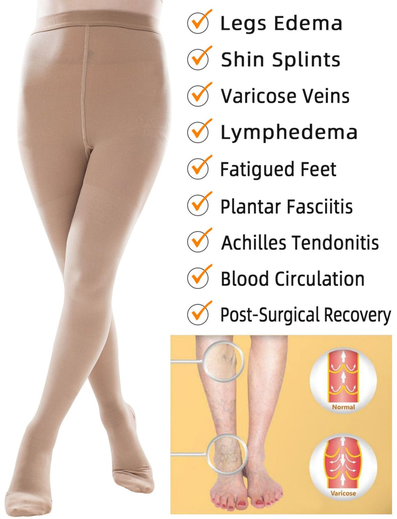 [Australia] - ZCLIKE¬Æ Medical Compression Pantyhose Closed Toe Stockings for Women&Men 20-30mmHg All-Season Comfort Advanced Support for Varicose Veins Edema DVT Plus Size XL Black 
