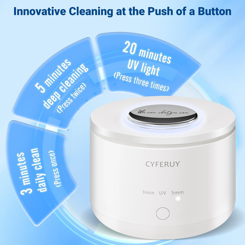 [Australia] - Ultrasonic Retainer Cleaner - 45kHz Retainer Cleaner Machine Dental Cleaning Pod for Dentures, Mouth Guard, Night Guard, Toothbrush Heads, Jewelry with 3 Modes & 160ML Capacity White 