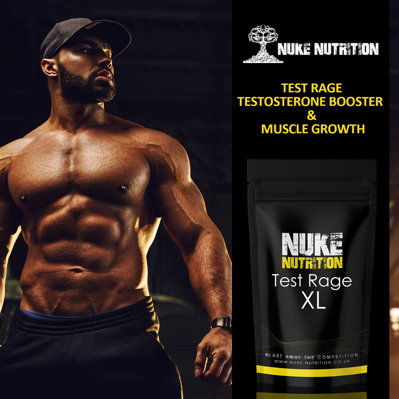 Nuke Nutrition Test Rage XL Testosterone Booster for Men | 180 Capsules | Anabolic Supplement to Enhance Male Testosterone Levels | Boost Lean Physique, Muscle Growth & Strength | Vegan & Easy Swallow 1 count (Pack of 180)