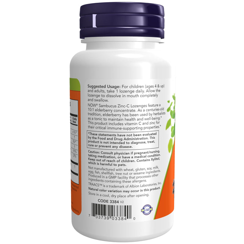 NOW Foods Supplements, Sambucus Zinc-C with Elderberry Concentrate and Vitamin C, 60 Lozenges 60 Count (Pack of 1)