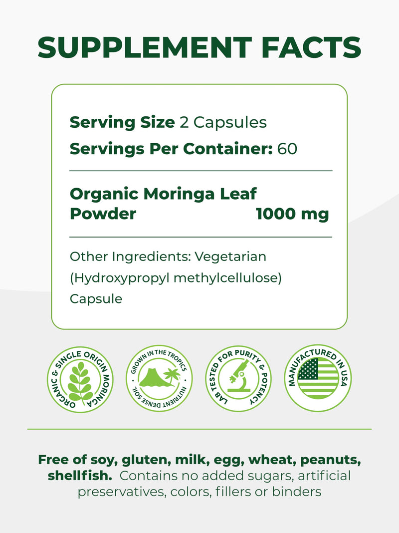 [Australia] - PURA VIDA MORINGA Capsules Single Origin Moringa Powder Organic. Pure Moringa Leaf. Energy, Metabolism, & Immune Support. 120ct. 500mg Caps. 120 Count (Pack of 1) 