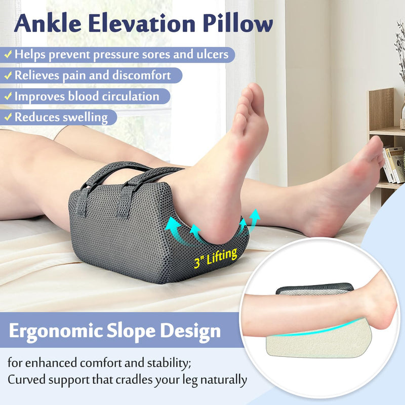 Mybow Ankle Pillow for Sleeping, Foot Elevation Pillows for Swelling, Blood Circulation & Pressure Sores Heel Protectors, Foam Leg Support Pillows for After Surgery, Foot Injured Wedge Pillow Gray 1