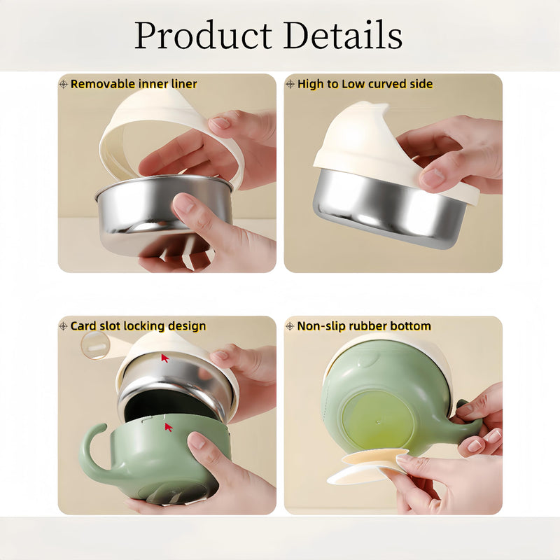 [Australia] - 2 Pieces Spill Proof Scoop Bowl with Suction Base,Plastic Bowl with Suction Bottom and Stainless Steel Liner,Adaptive Bowls for Disabled Adults,Handicapped, Parkinsons,Stroke,Elderly (Green) White-green 