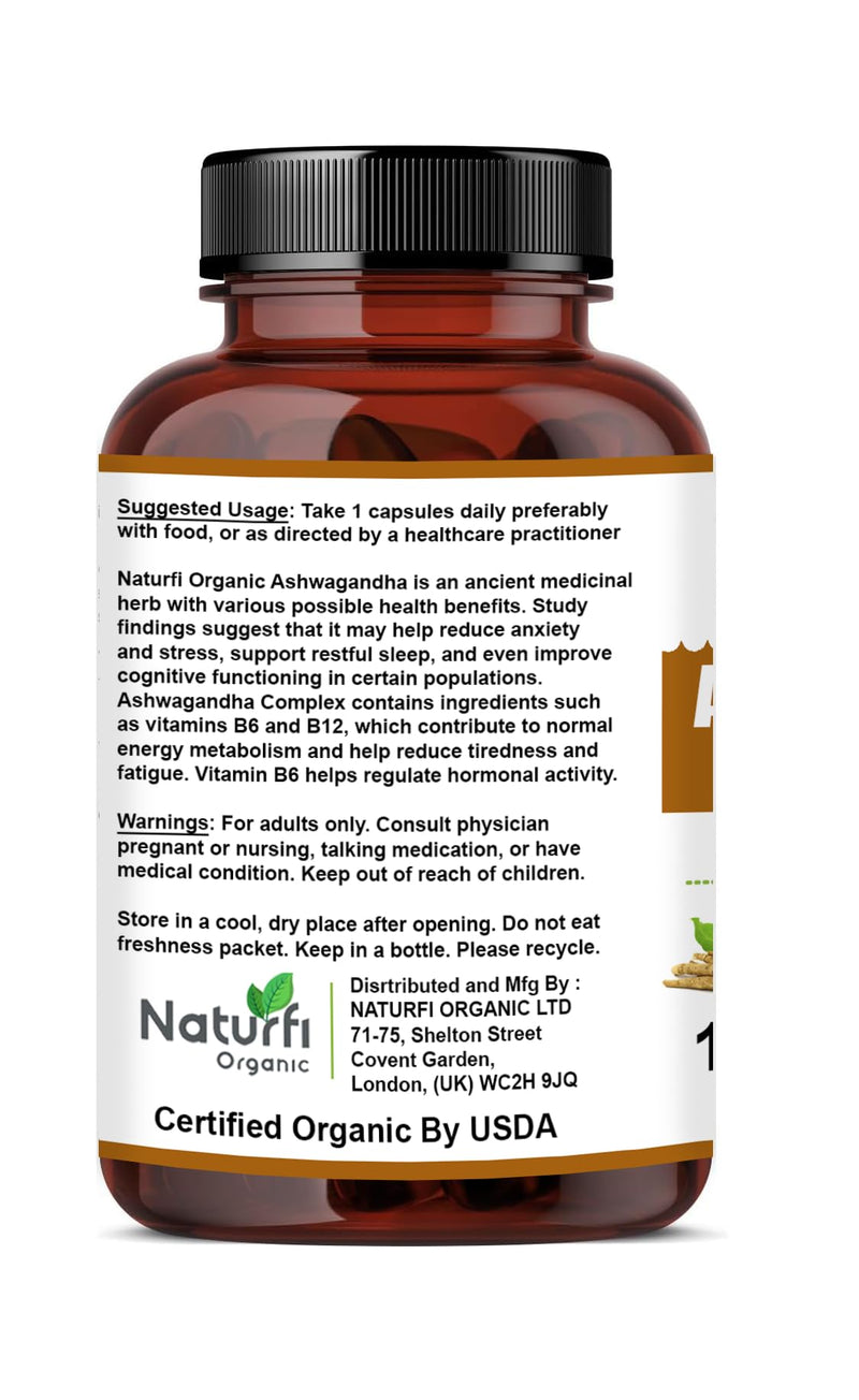 Naturfi Organic Ashwagandha KSM 66 Complex – 3000mg Enhanced with L-Tryptophan & Vitamin B6 (4 Month Supply) – Ashwagandha High Strength Capsules with 250mg Extract (360 Capsules (Pack of 3)) 360 Capsules (Pack of 3)