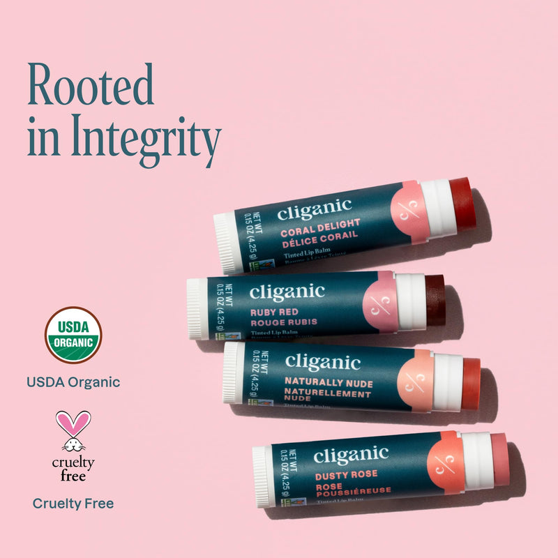 Cliganic Tinted Lip Balm Set - 4 Colors, Hydrating, Enriched with Vitamin E, Cruelty Free, Stocking Stuffer Gift (Pack of 2) 0.6 Ounce (Pack of 2)