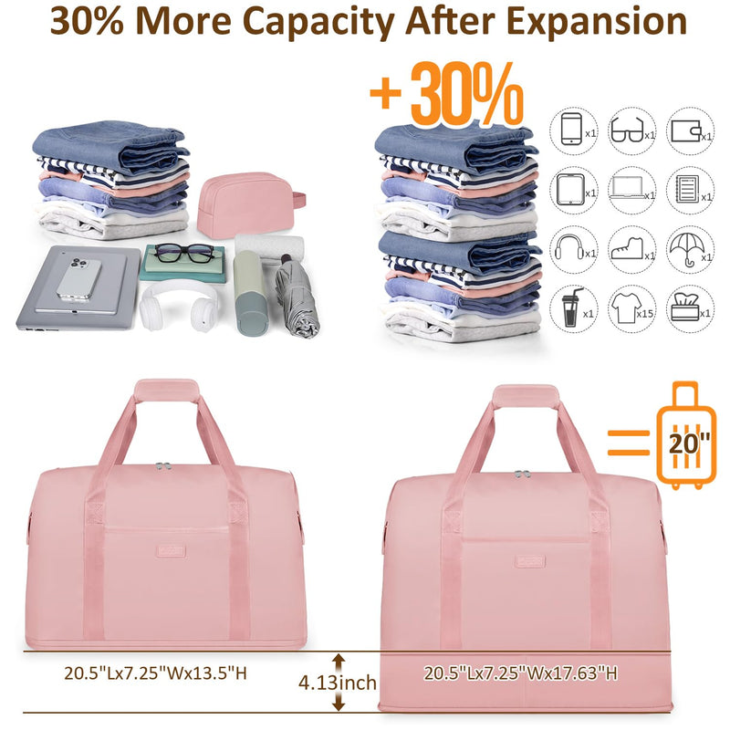 Expandable Travel Duffle Bag + Crossbody Bags for Women(Pink)