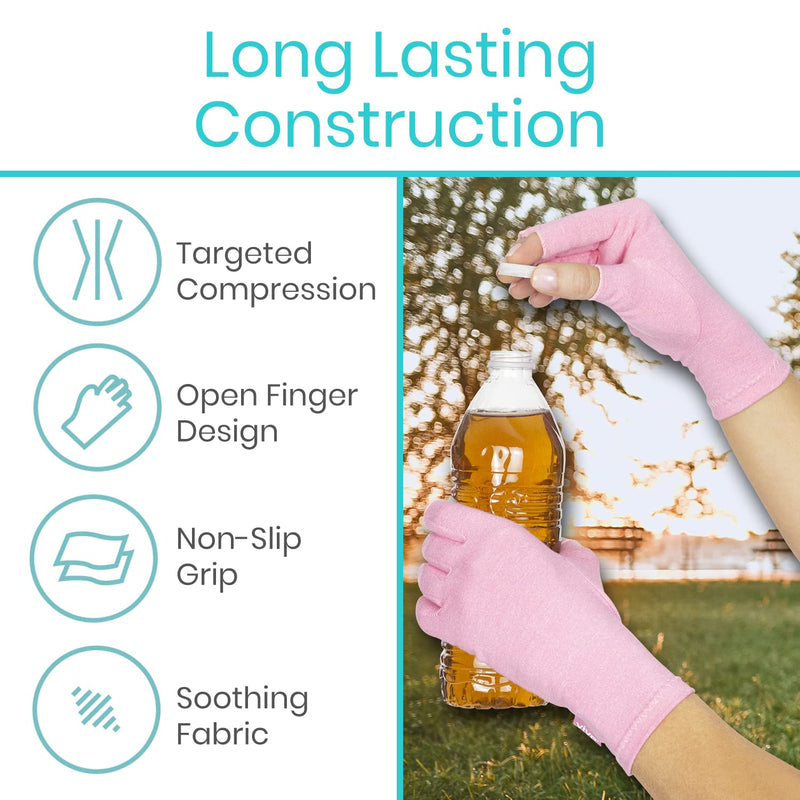 [Australia] - Vive Pink Arthritis Hand Compression Gloves - Comfortable Fit for Men and Women - Open Finger for Rheumatoid, Osteoarthritis and Computer Typing Pain - Carpal Tunnel Support - Moisture Wicking Fabric Medium 