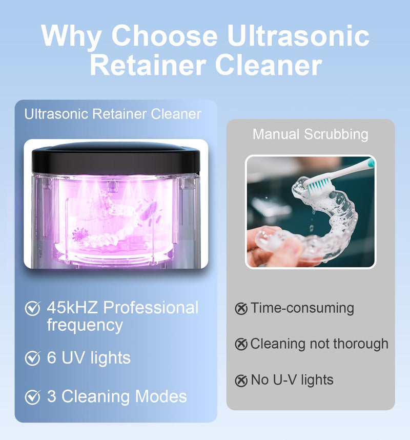 [Australia] - 2025 Ultrasonic Retainer Cleaner Machine, 45kHz Retainer Cleaner with Digital Timer & 3 Modes, 200ML Large Capacity Ultrasonic Cleaner for Dentures, Night Guards, Braces, Aligner, Jewelry and More Black 