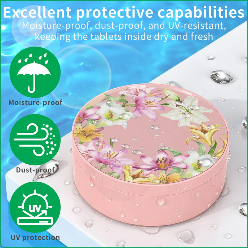Small Travel Pill Organizer Box with Floral Pattern, Cute Pocket Pill Case with Removable Divider & Magnetic Closure, Moisture-Proof Daily Vitamin Container for Purse, 3 Compartments (Pink-F1) Pink F1