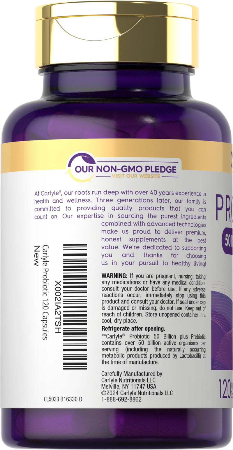 [Australia] - Carlyle Probiotics with Prebiotics | 120 Capsules | 50 Billion Active Organisms | Non-GMO & Gluten Free Supplement 