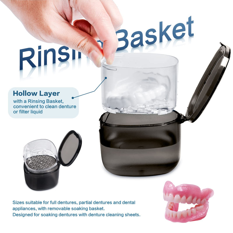 [Australia] - 2022 Upgraded Denture Bath Box Cup, No-Leak Denture case,Retainer Cleaning Box, Complete Clean Care for Dentures, Clear Braces, Mouth Guard, Night Guard & Retainers (transparent grey) Transparent Grey 