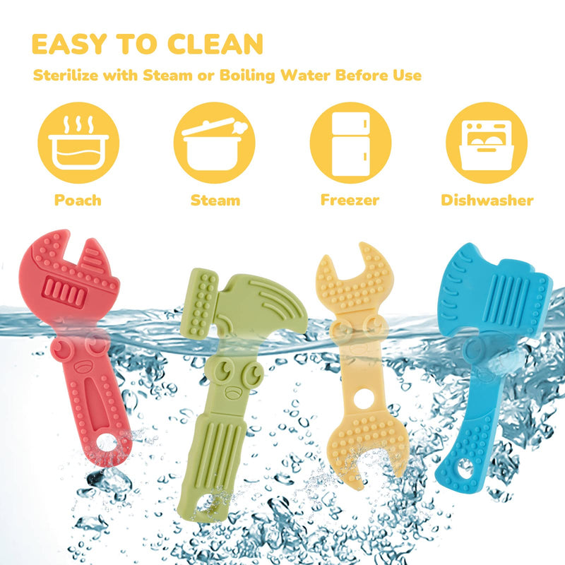 [Australia] - TYRY.HU Baby Teething Toys for Babies 0-6 Months 6-12 Months, BPA Free Silicone Baby Molar Teether Chew Toys, Hammer Wrench Spanner Pliers for Boys Girls, Soft-Textured, Easy to Hold & Clean, 4 Packs Set A 