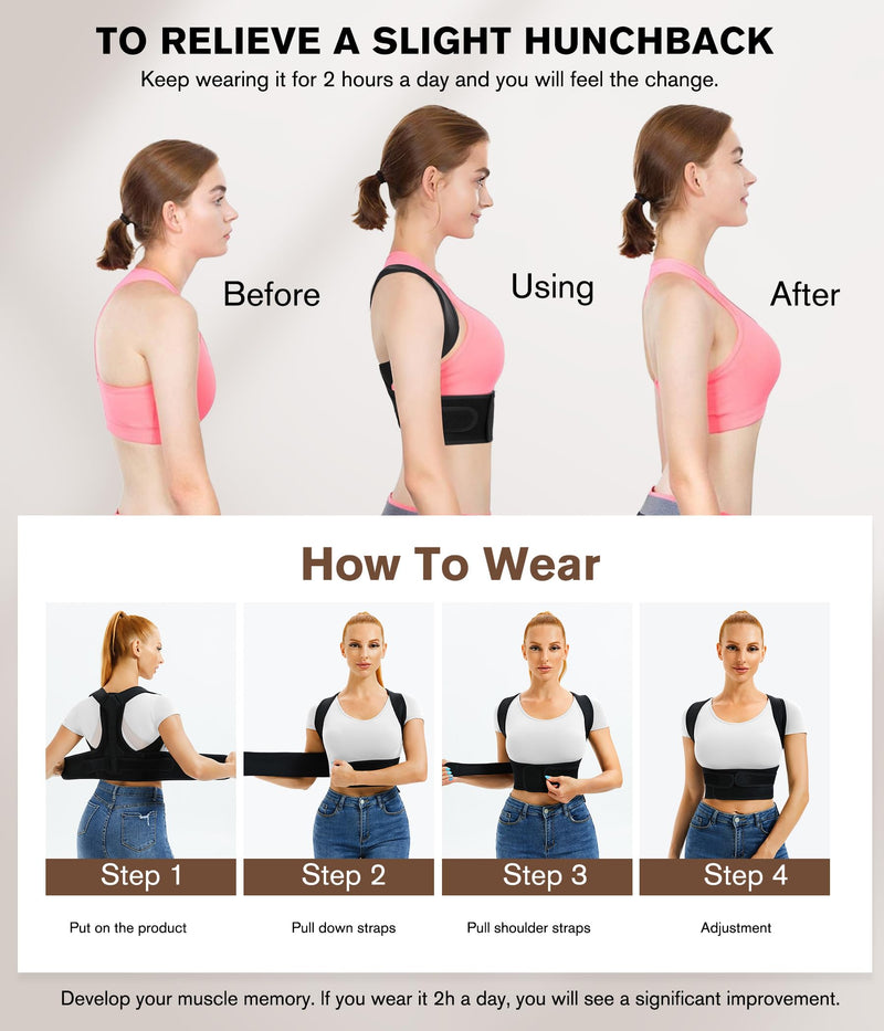 URSEXYLY Back Brace and Posture Corrector for Women and Men, Lightweight Shoulder Straightener Adjustable Full Back Support,Back Pain Relief Spine Corrector (Black, M/L) Black