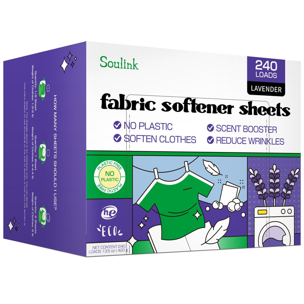 Fabric Softener Sheets for Washing Machine, No Plastic Jug Soap Strips, Alternative to Fabric Softener Liquid and Pods, Lavender Scent, Up to 240 Loads