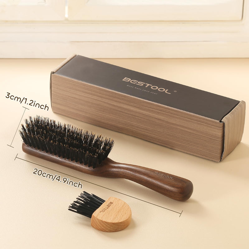 BESTOOL Hair Brush,Boar Bristle Hair Brush With Walnut Wood Handle Slick Back Hairbrush for Smoothing, Sleek, Control,Ponytail,Flyaways & Beard Improving Hair Txture