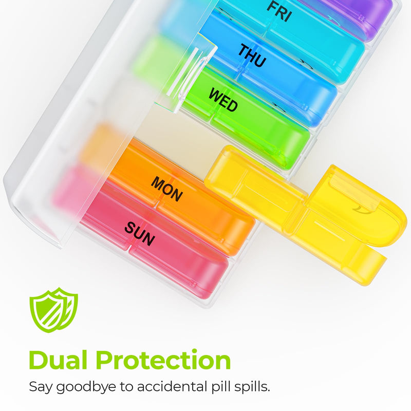AUVON Weekly Pill Organizer 2 Times a Day, One-Sided Opening, Easy to Use | Weekly Pill Organizer 2 Times a Day, Pill Box 7 Day, Pill Case for Vitamins, Fish Oils, Supplements, Color-Coded Tracking Clear