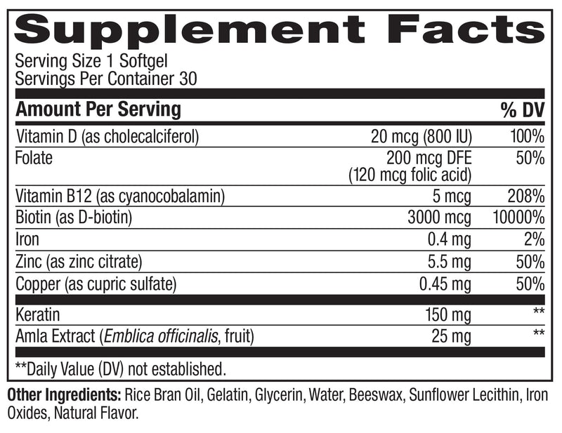 OLLY Ultra Strength Hair Softgels, Biotin, Keratin, Vitamin D, B12 - 30 Ct 30 Count (Pack of 1)
