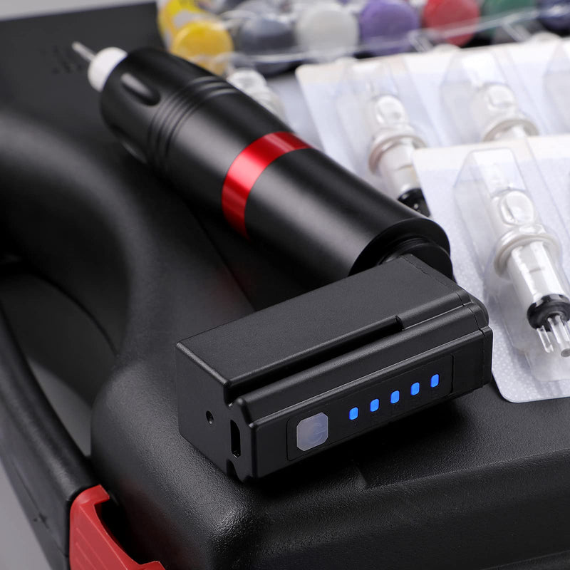 [Australia] - HAWINK Tattoo Pen Kit Rotary Gun Machine with Tattoo Power Supply 20Pcs Cartridge 7 inks 154KITP199-1 Blue 