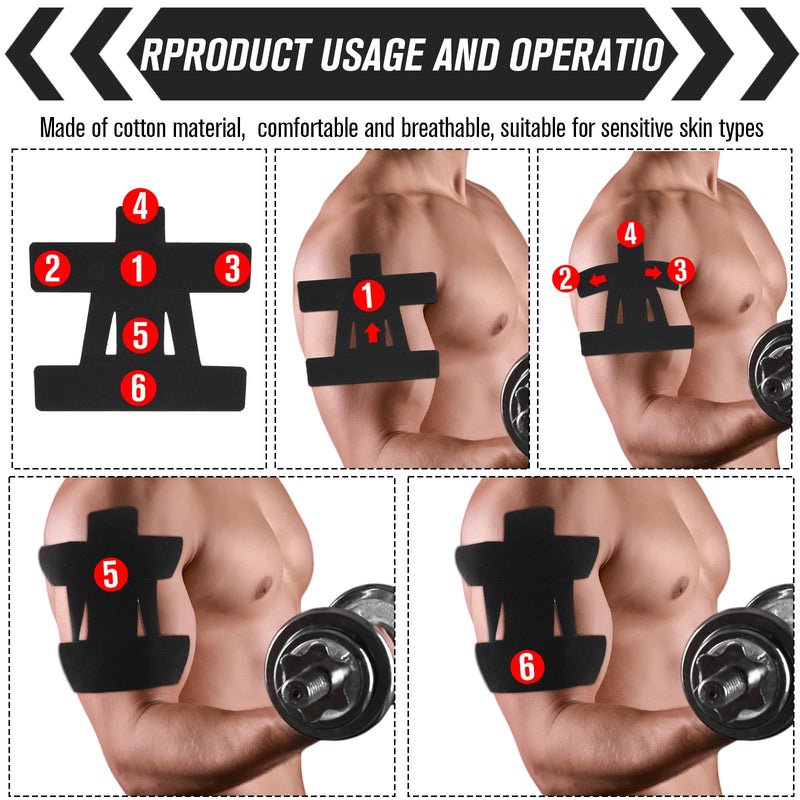 30 Pcs Precut Kinesiology Tape Set Ankle Knee and Shoulder Tape Bulk, Waterproof and Elastic, Breathable, Provides Support for The Muscles in Various Sports, Black