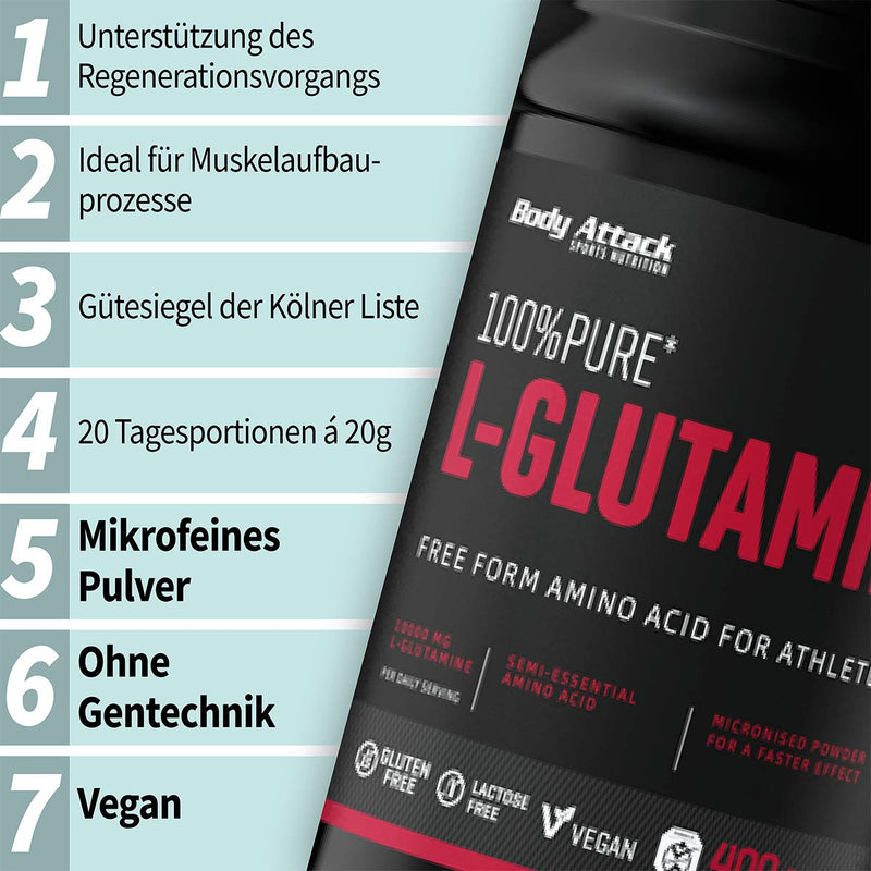 [Australia] - Body Attack 100% Pure L-Glutamine, 1 pack (1 x 1000g) 1 kg (1 pack) 