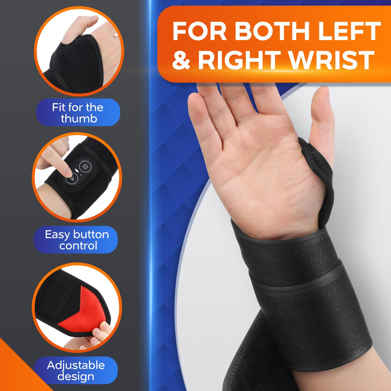 Cordless Wrist Heating Pad for Pain Relief, FSA Eligible Items, Rechargeable Wrist Massager for Carpal Tunnel, Red Light Heated Wrist Brace Wrap, HSA Approved Products Only Black